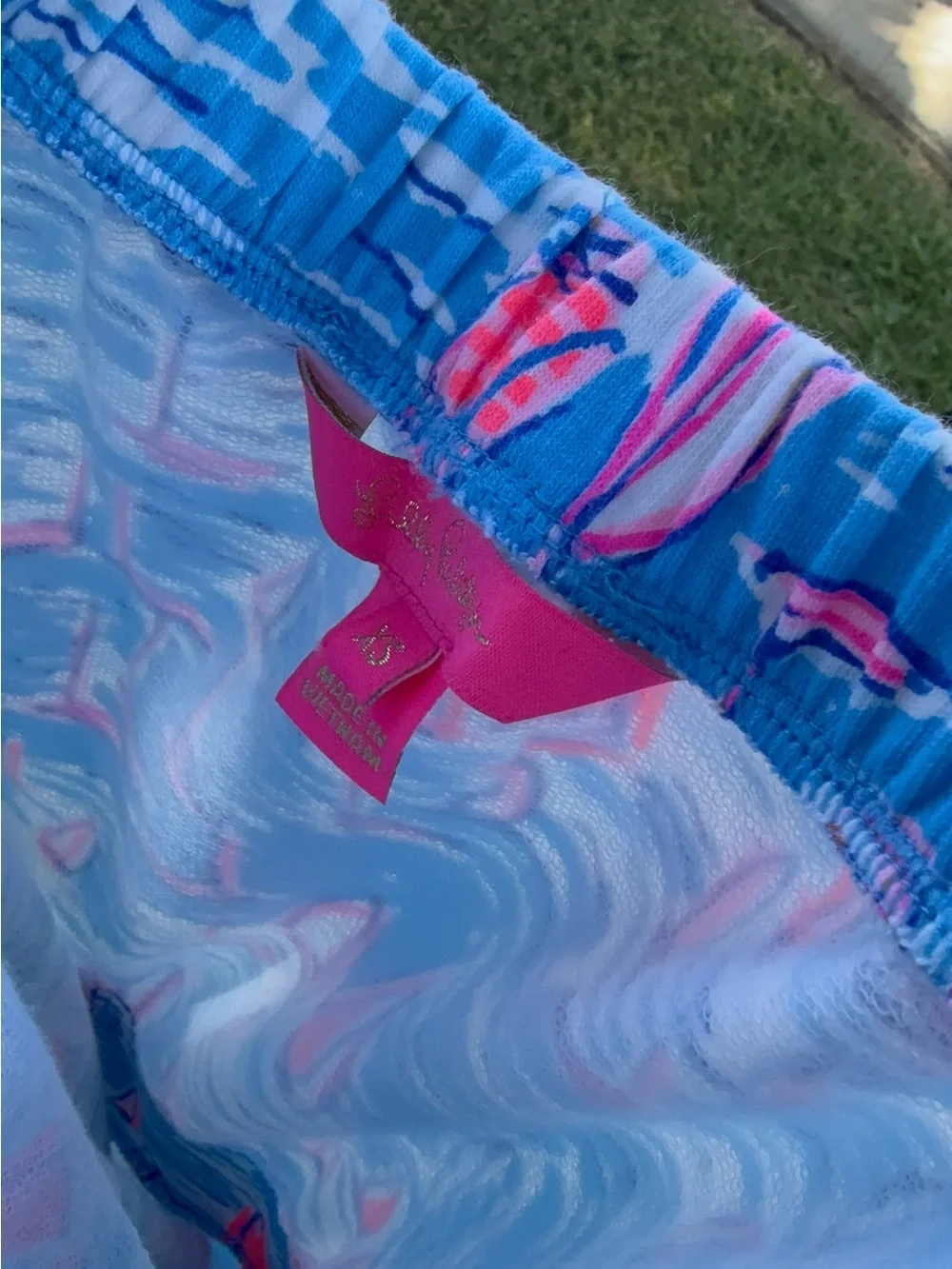 Lilly Pulitzer High-Waist Blue Shorts with Pink Sailboats